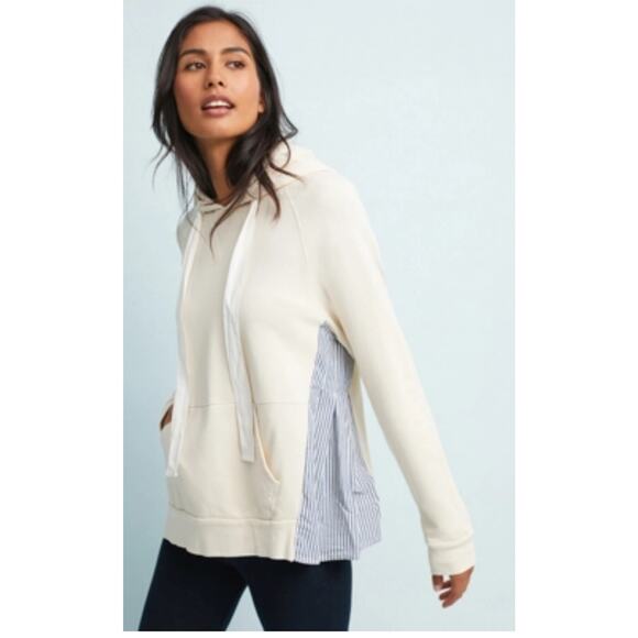Anthropologie Stateside Mixed Media Hoodie Sweatshirt Cream S - Picture 1 of 10
